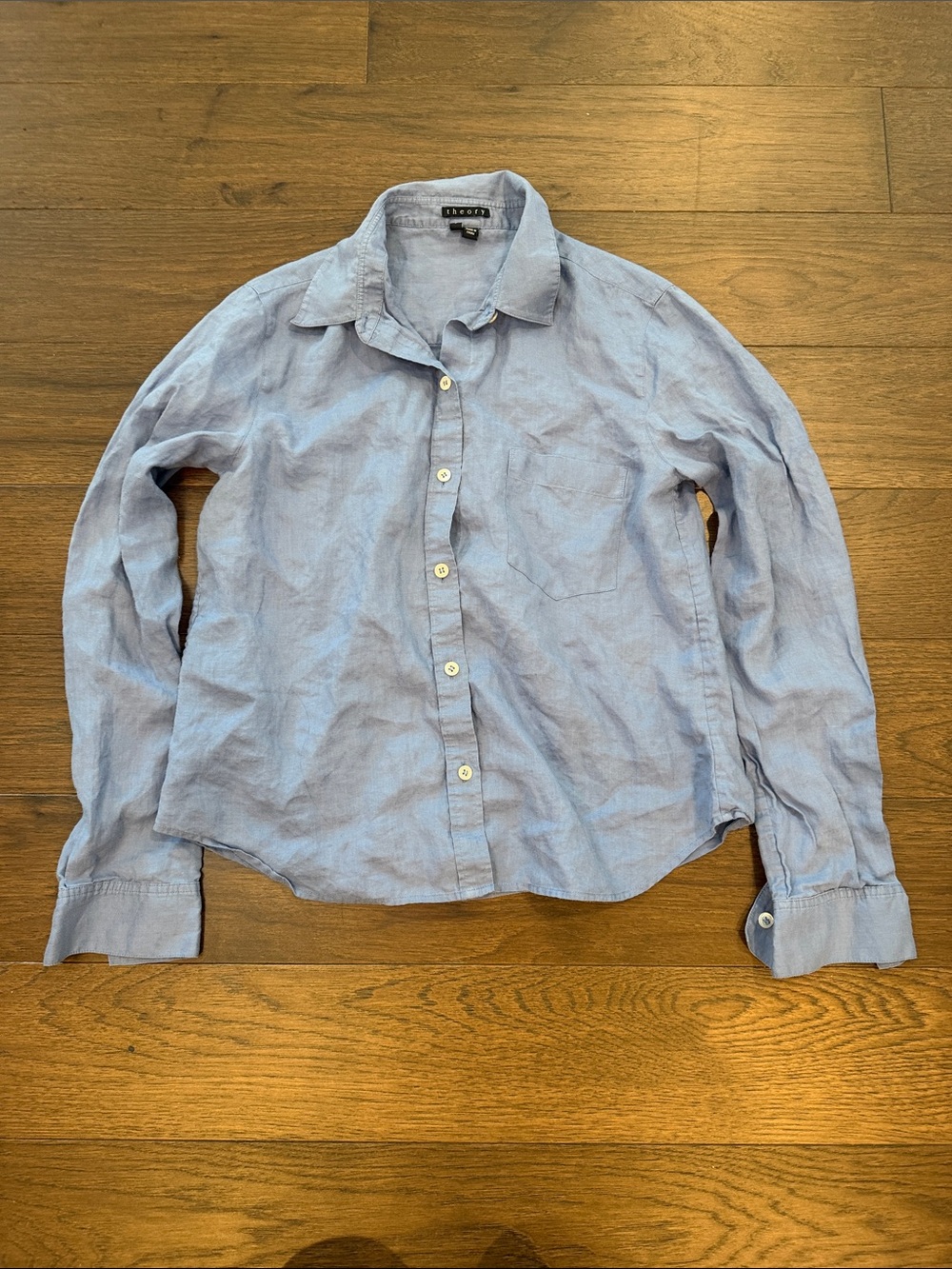 Theory Women’s Ramie Pale Blue Button-Down Shirt Size P - C61-040